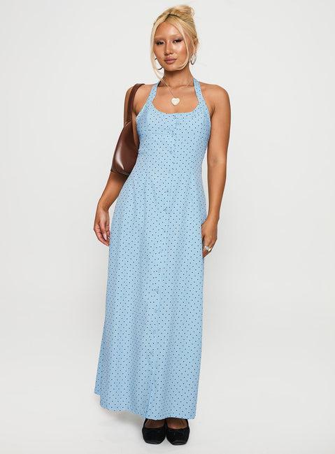 Mallorie Halter Maxi Dress Blue / Black Polka Product Image