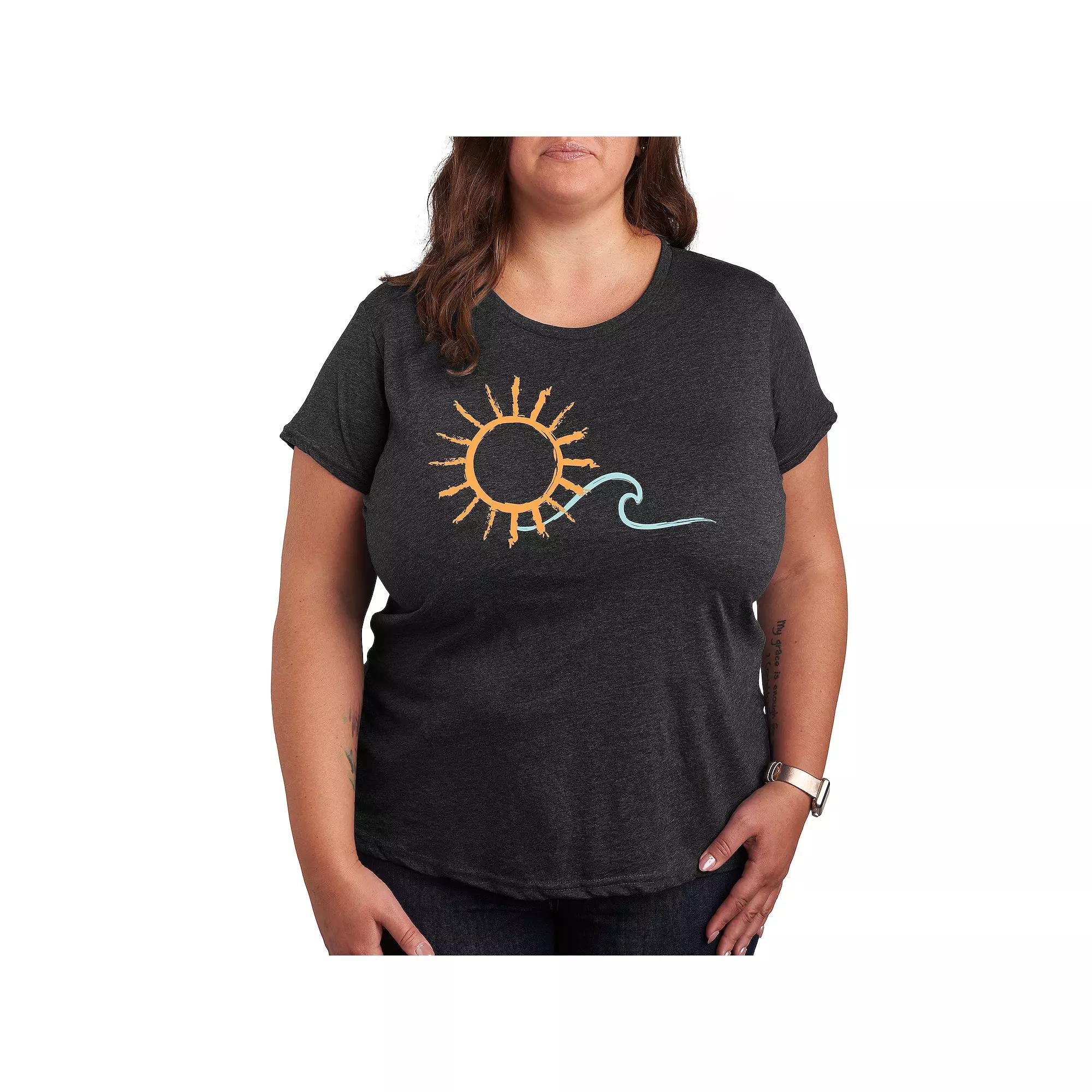 Plus Brushstroke Sun And Wave Graphic Tee, Womens Grey Dark Red Product Image