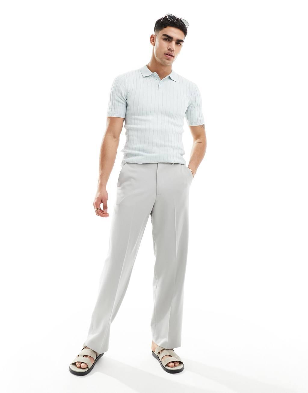 ASOS DESIGN muscle fit lightweight knit ribbed polo in blue Product Image