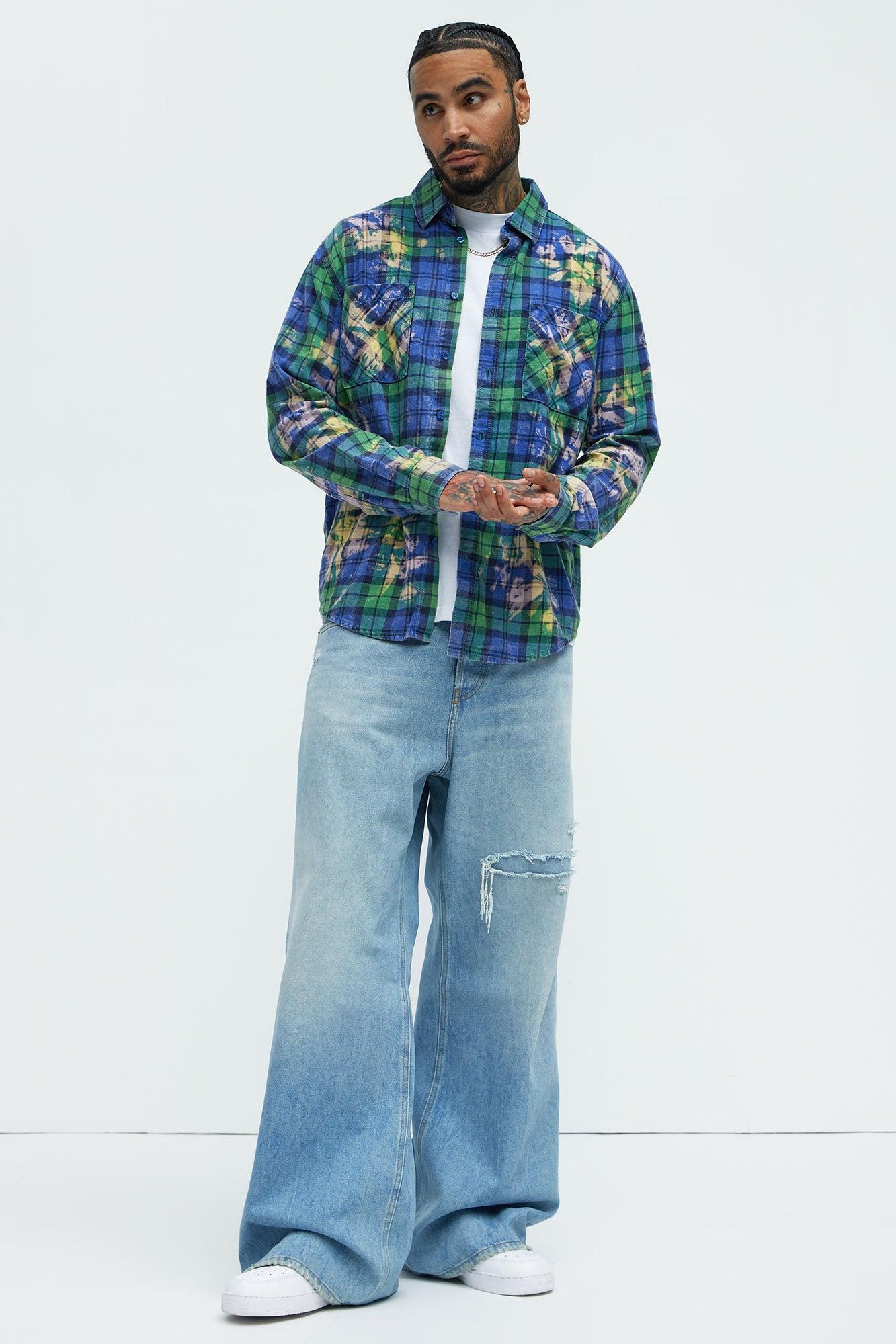 Ekon Bleached Plaid Shirt - Blue/combo Product Image