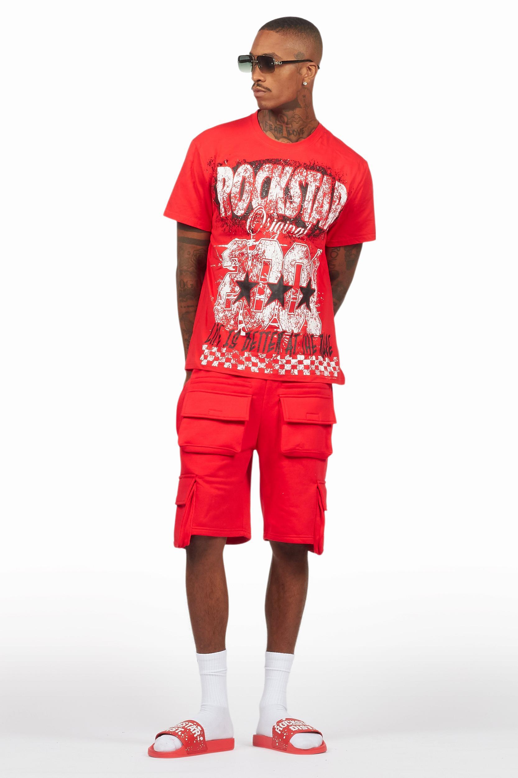 Racing Grung Red/Black T-Shirt Cargo Shorts Set Male Product Image