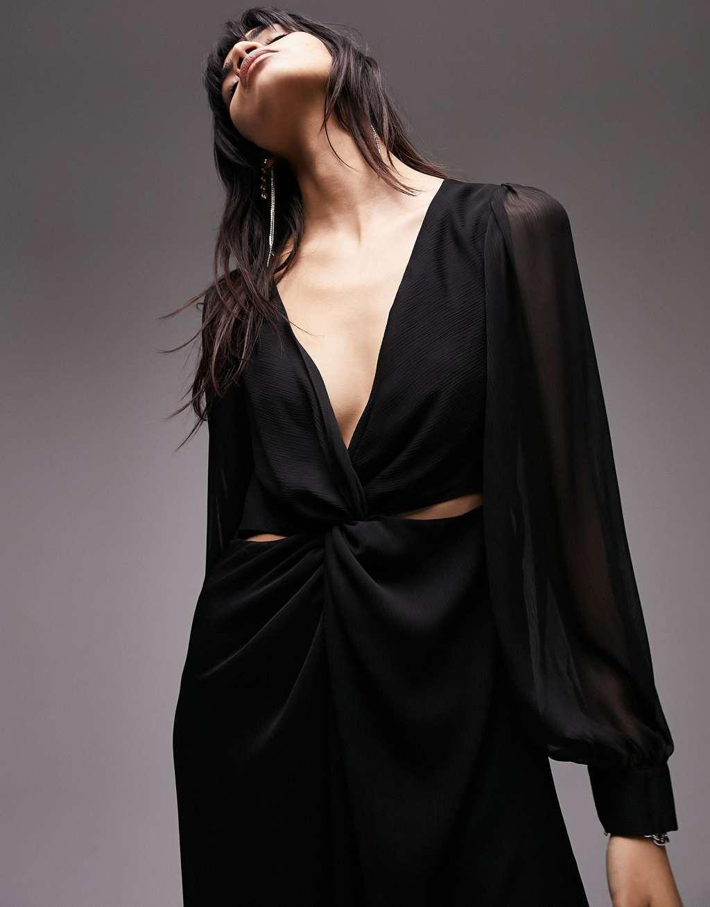 Topshop long sleeve twist cut out midi dress Product Image