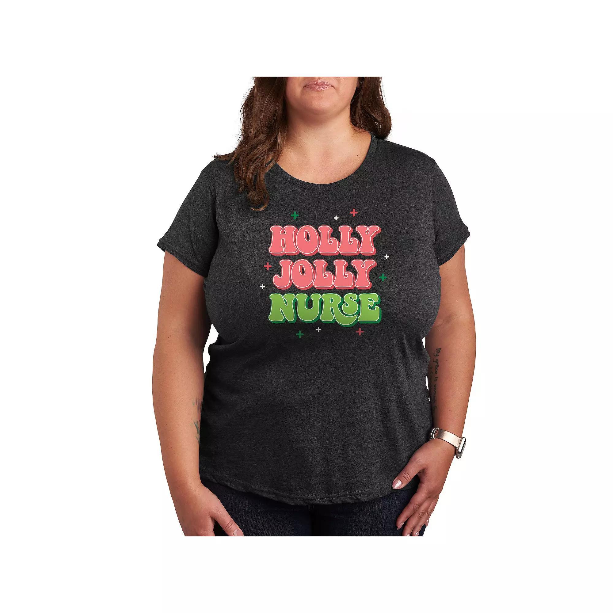 Plus Size Holly Jolly Nurse Holiday Graphic Tee, Women's, Size: 4XL, Heather Grey Product Image