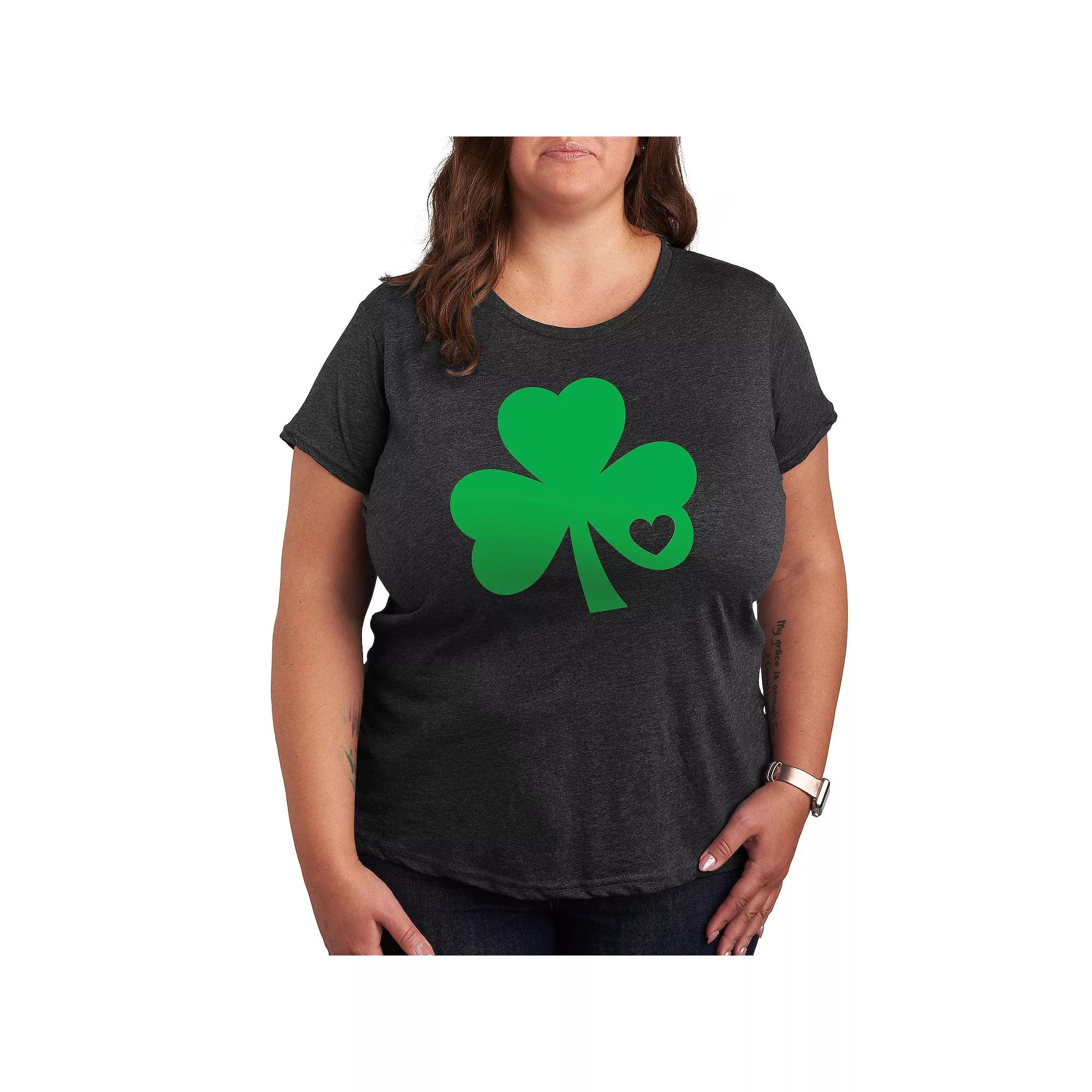 Plus Shamrock Punch Out Graphic Tee, Women's, Size: 3XL, Heather Grey Product Image