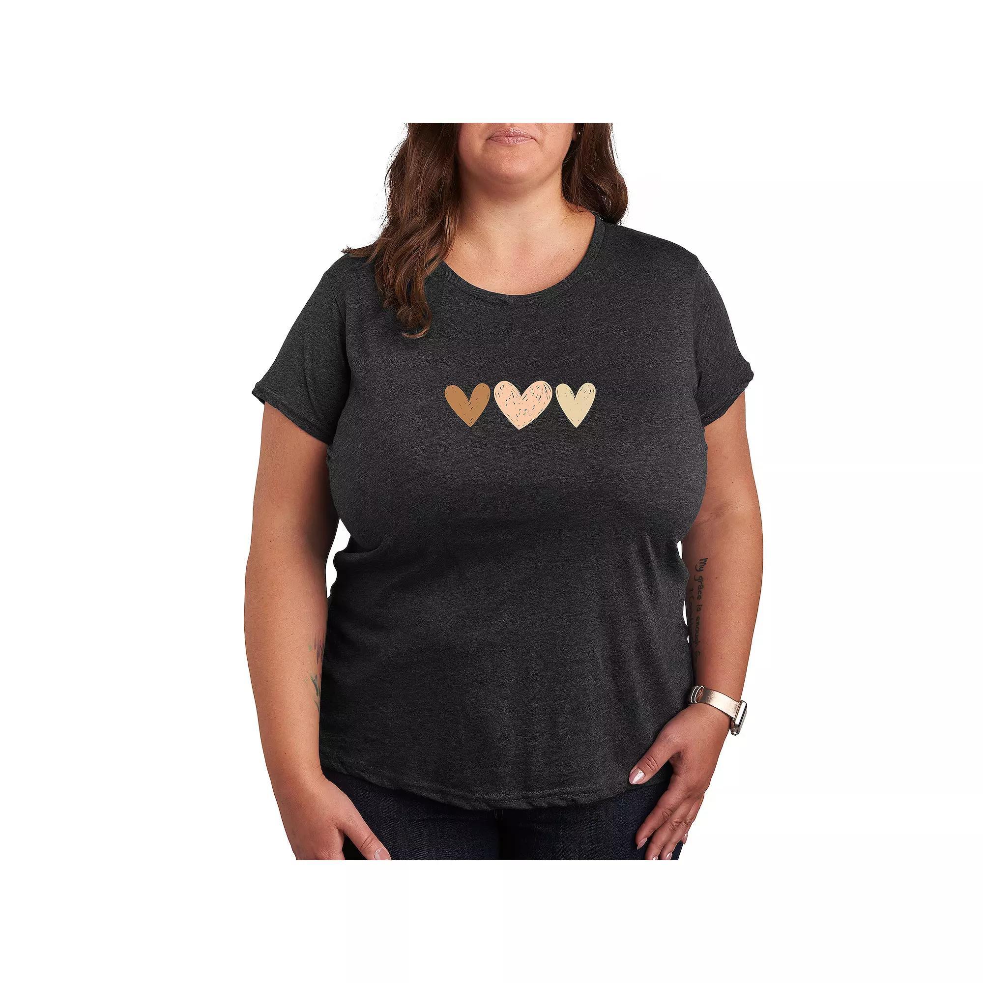 Plus Sketchy Hearts Graphic Tee, Womens Heather Grey Product Image