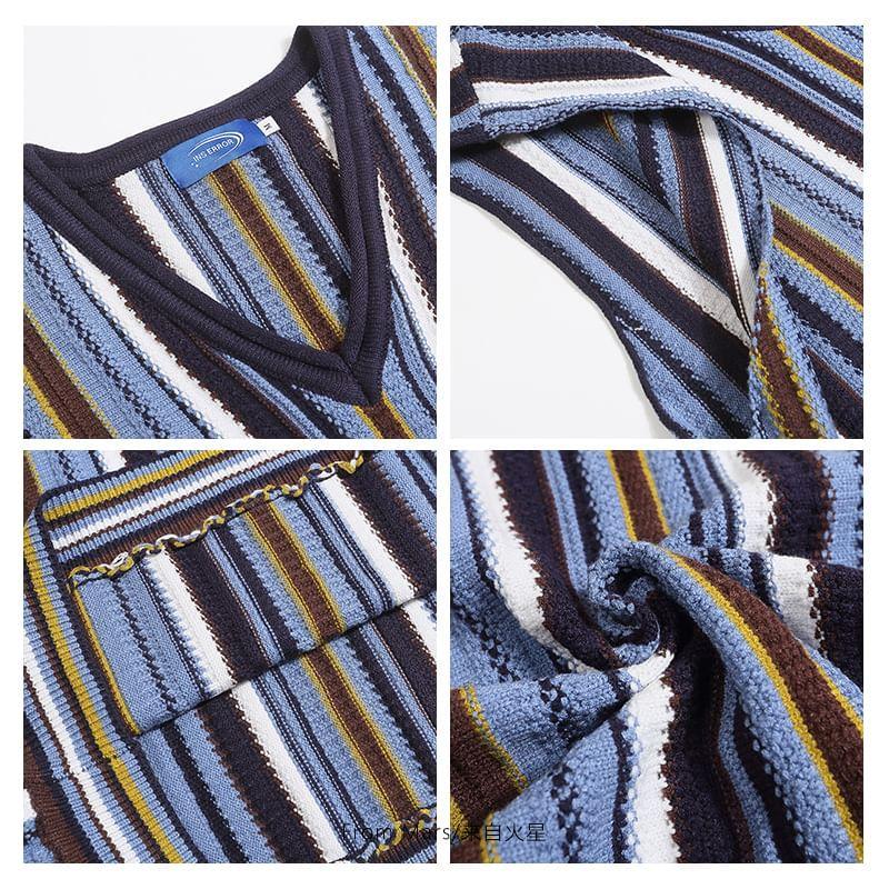 V-Neck Striped Sweater Vest Product Image