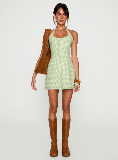 Mallorie Halter Mini Dress Green Check Product Image