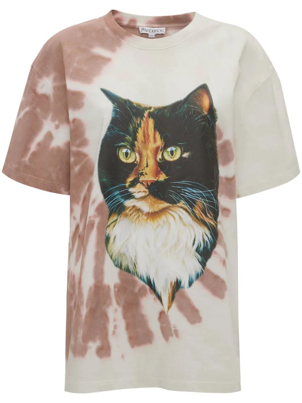 JW ANDERSON Cat-print Organic Cotton T-shirt In Neutrals Product Image