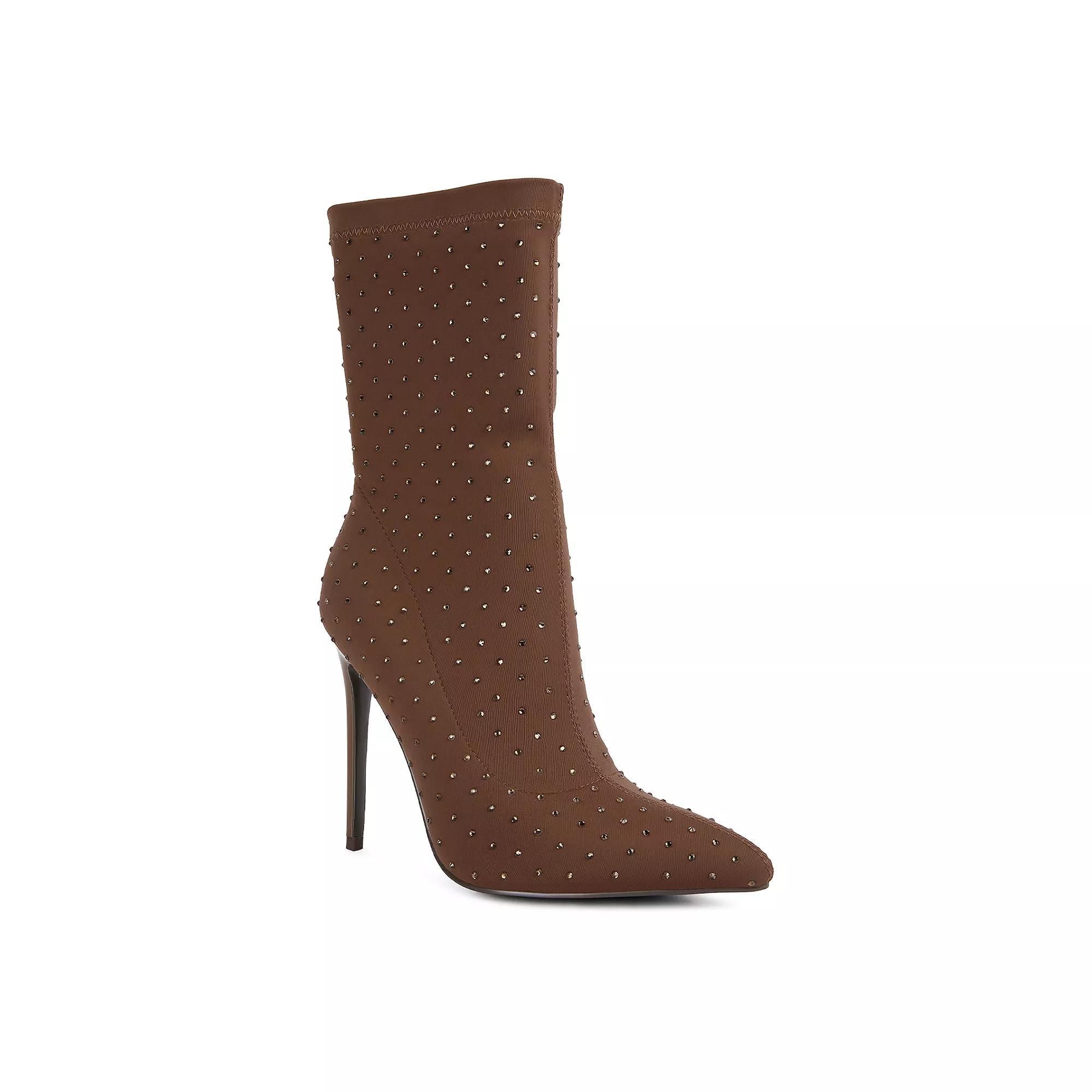 London Rag Cheugy Women's Rhinestone High Heel Ankle Boots, Size: 7, Brown Product Image