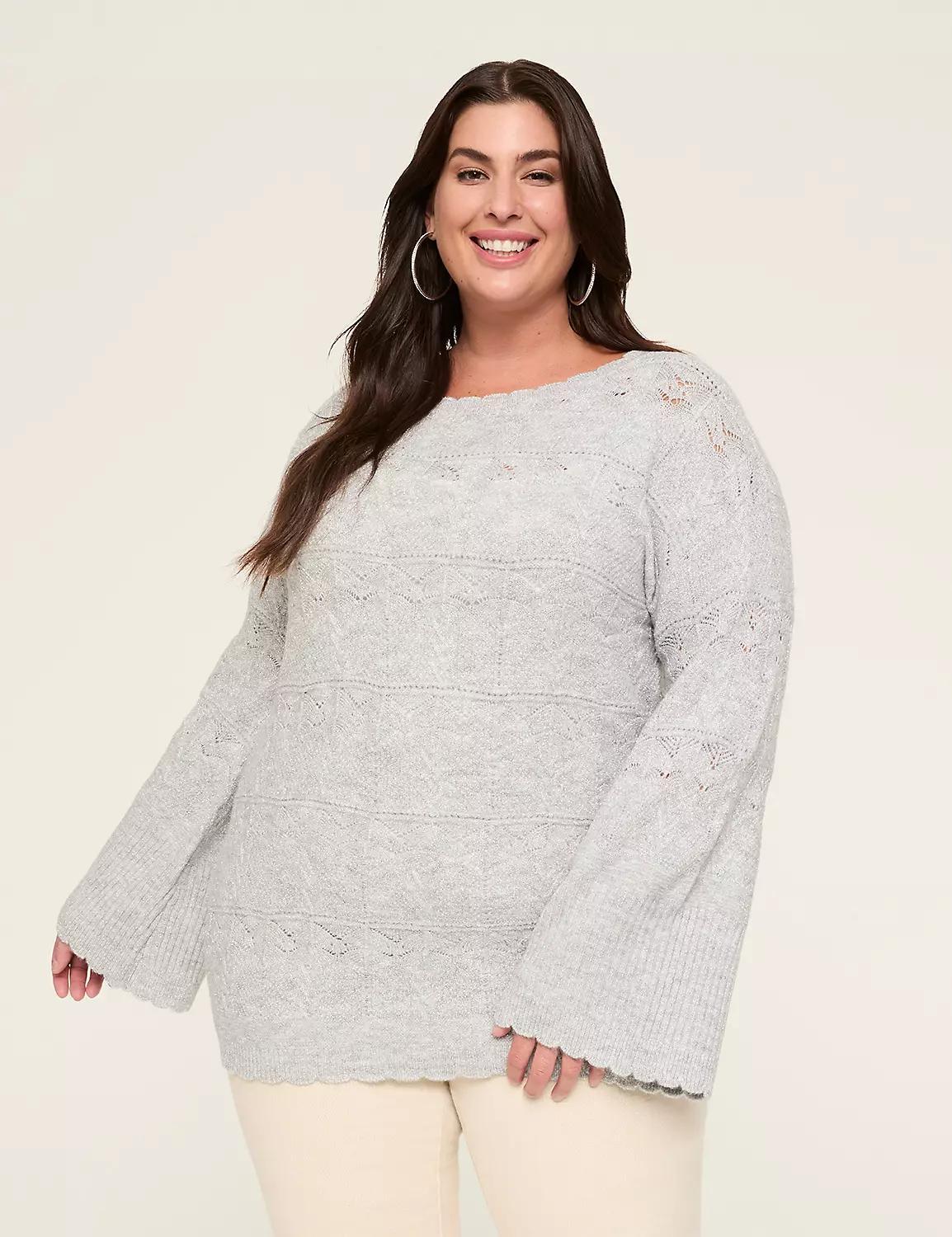 Lurex Pointelle Stitch Boatneck Sweater Product Image