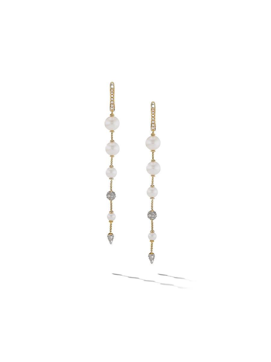David Yurman 18K Yellow Gold Cultured Freshwater Pearl & Diamond Pave Linear Drop Earrings Product Image