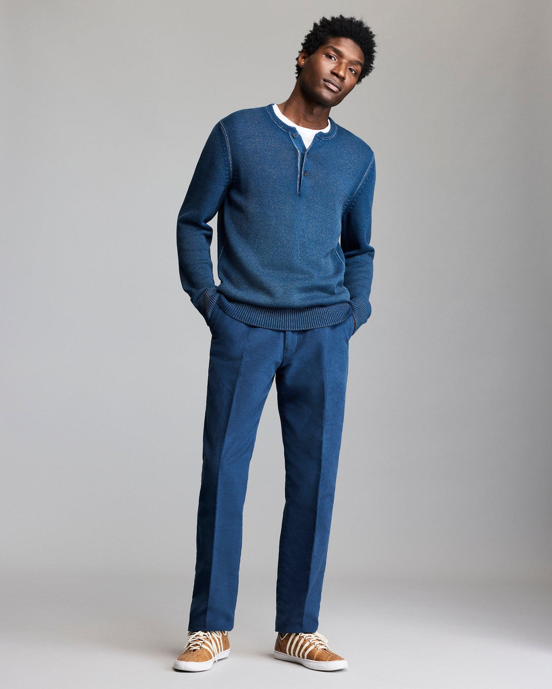 Garment-Dyed Henley Sweater -  Product Image
