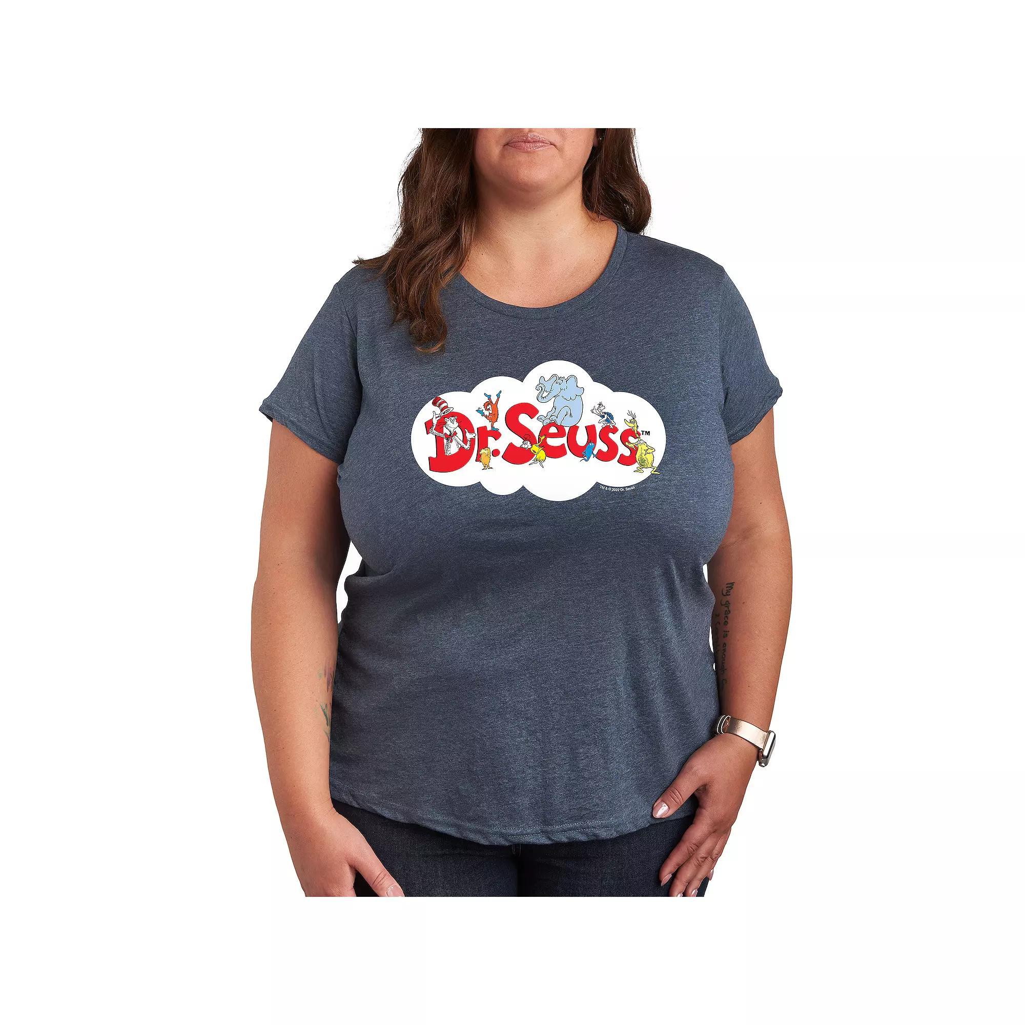 Plus Dr. Seuss Cloud Logo Graphic Tee, Womens Grey Blue Product Image