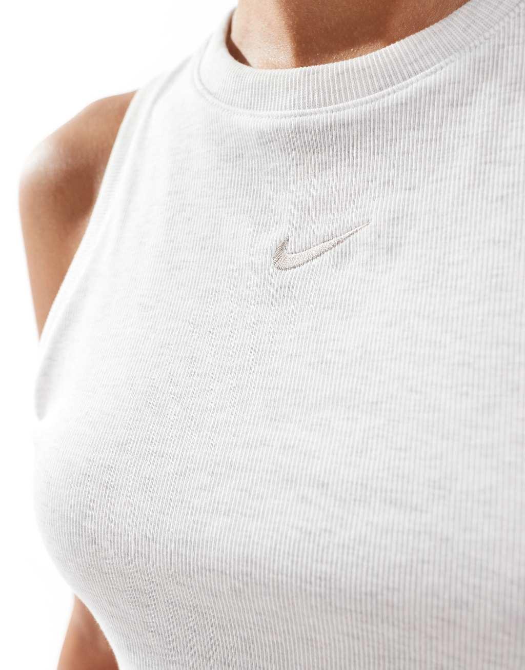 Nike Chill Essential ribbed cropped tank top in white Product Image