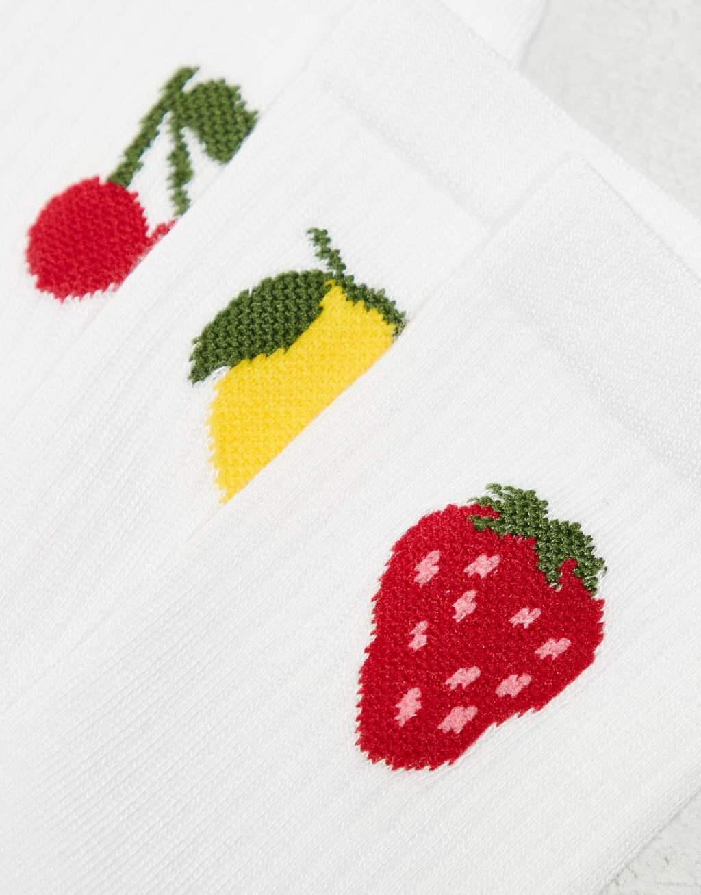 Pieces 3 pack fruit print socks in white Product Image