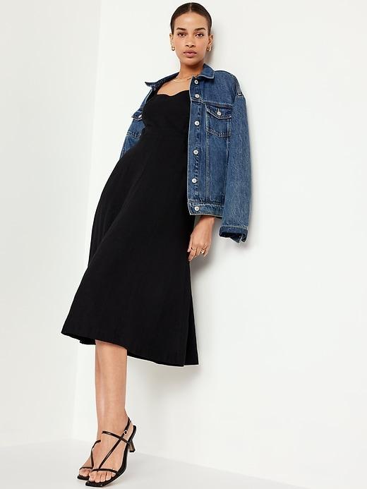 Fit &amp; Flare Linen-Blend Midi Dress Product Image