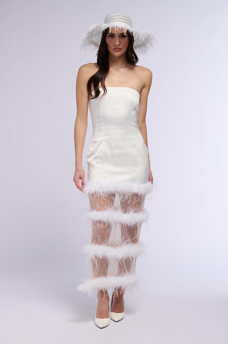 READY TO PARTY FEATHER CUT OUT MIDI DRESS Product Image