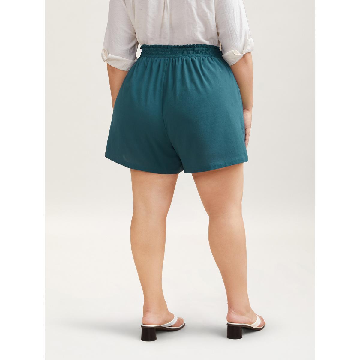 Plus Size Smocked Waist Buckle Button Shorts Women Aegean Casual Button Everyday Shorts BloomChic 22-24/3X Product Image