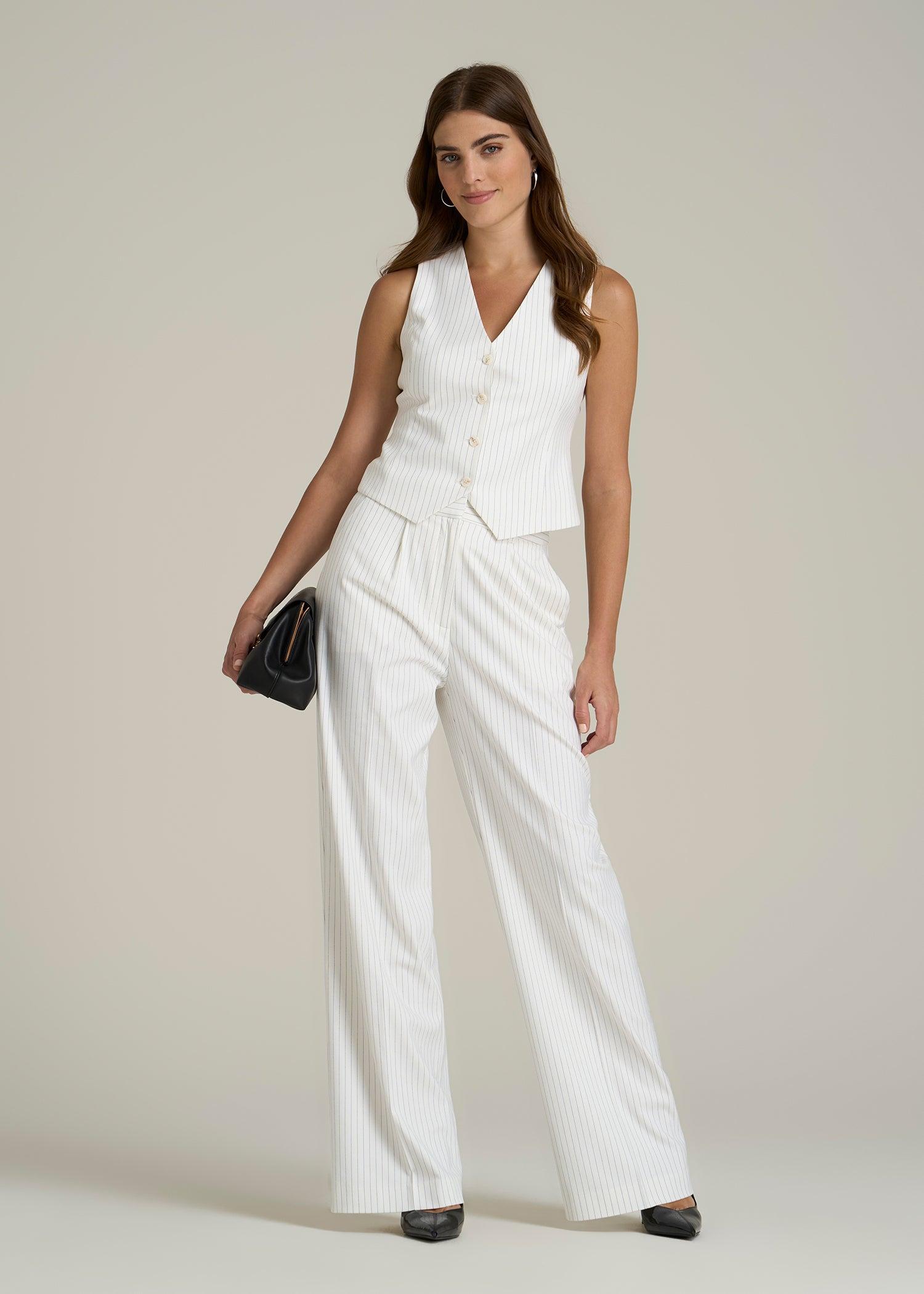 Tailored Tall Women's Vest in Off White Pinstripe Female Product Image