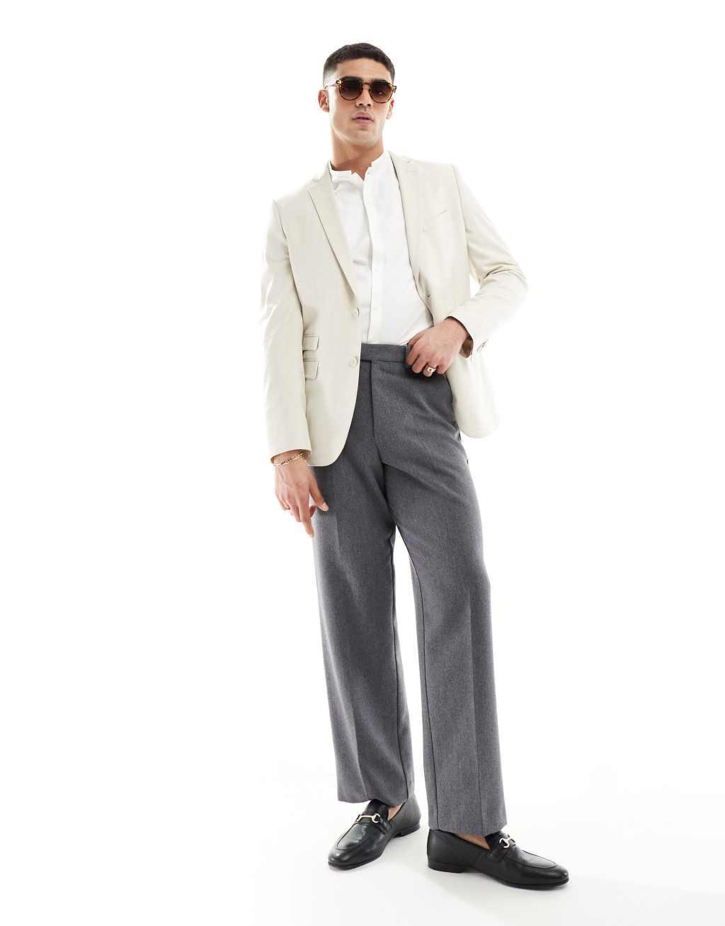 ASOS DESIGN smart shirt with grandad collar in white Product Image