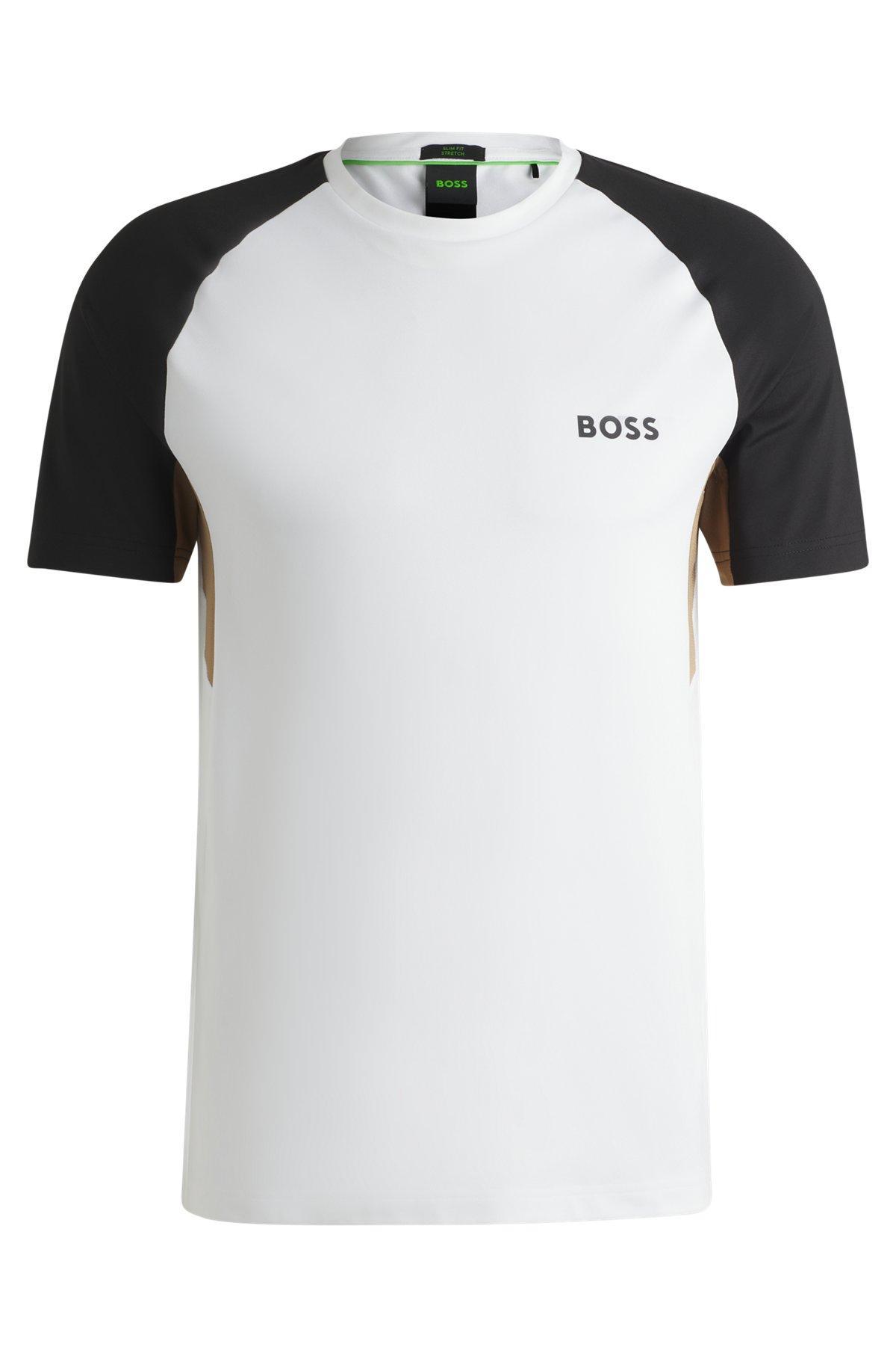 BOSS - Active color-blocked T-shirt in moisture-wicking fabric - Black Product Image