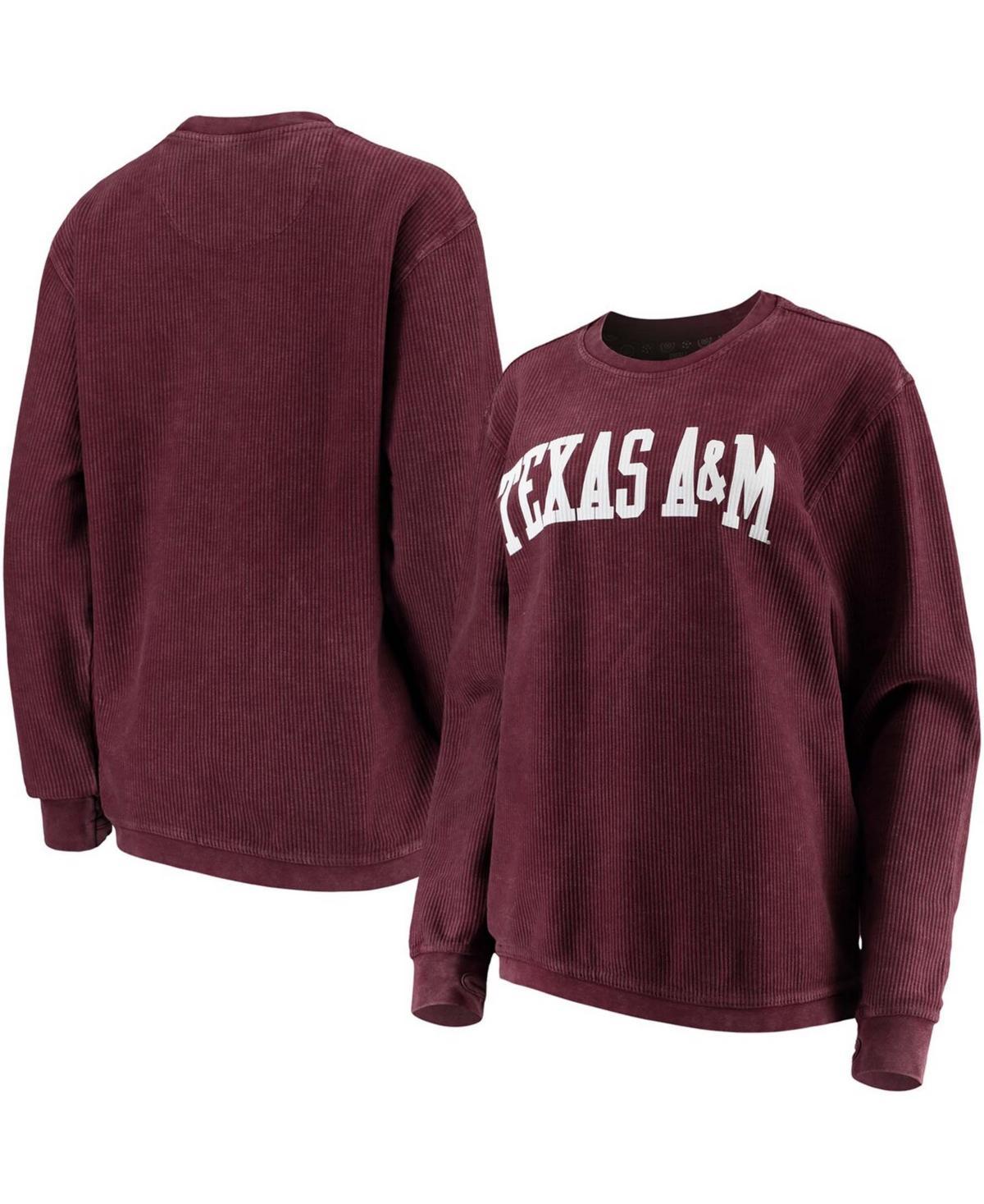 Womens Pressbox Maroon Texas A&M Aggies Comfy Cord Vintage Wash Basic Arch Pullover Sweatshirt Product Image