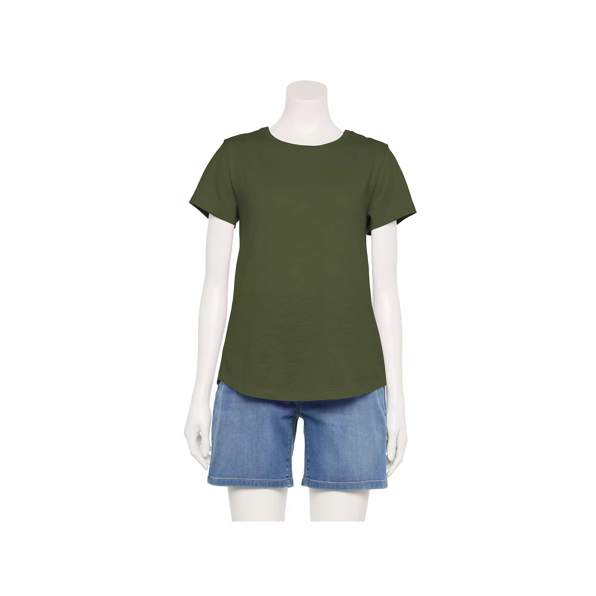 Womens Sonoma Goods For Life Adaptive Everyday Short Sleeve Crewneck T-Shirt Olive Black Product Image