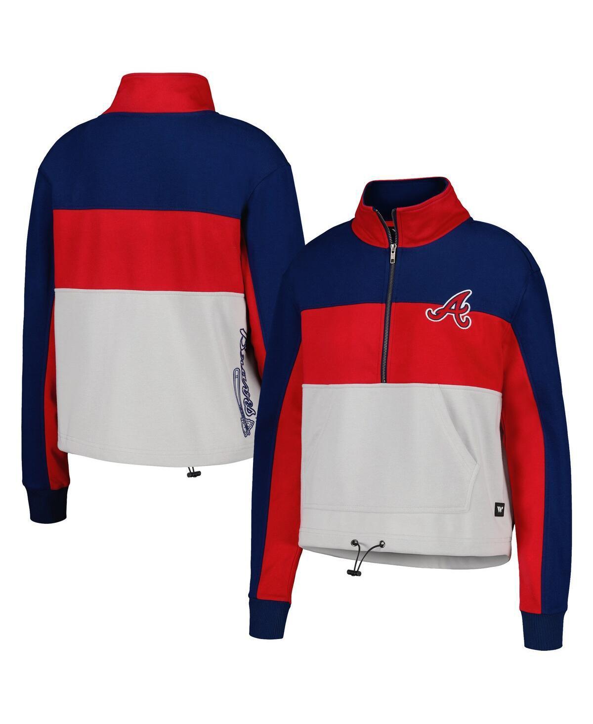 Women's The Wild Collective Red/Navy Atlanta Braves Women's Colorblock 1/4 Zip Jacket, Size: XL Product Image