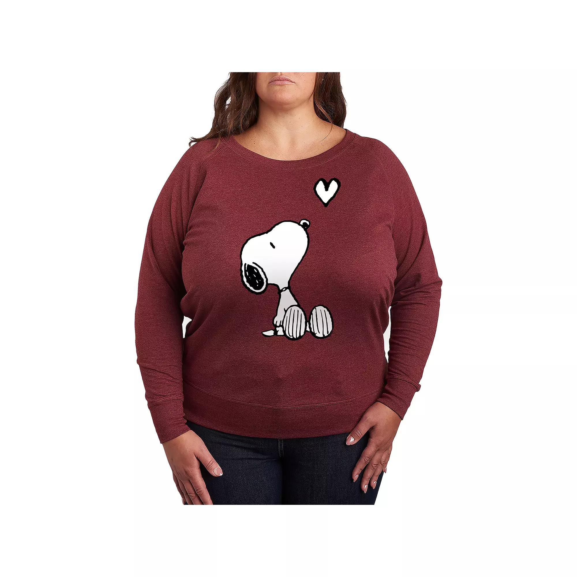 Plus Size Peanuts Valentines Snoopy Heart Graphic Tee, Womens Grey Maroon Product Image
