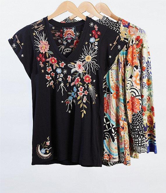 JOHNNY WAS Favorite Wild Flower Stripe Print Bamboo Knit Long Sleeve Tee Product Image