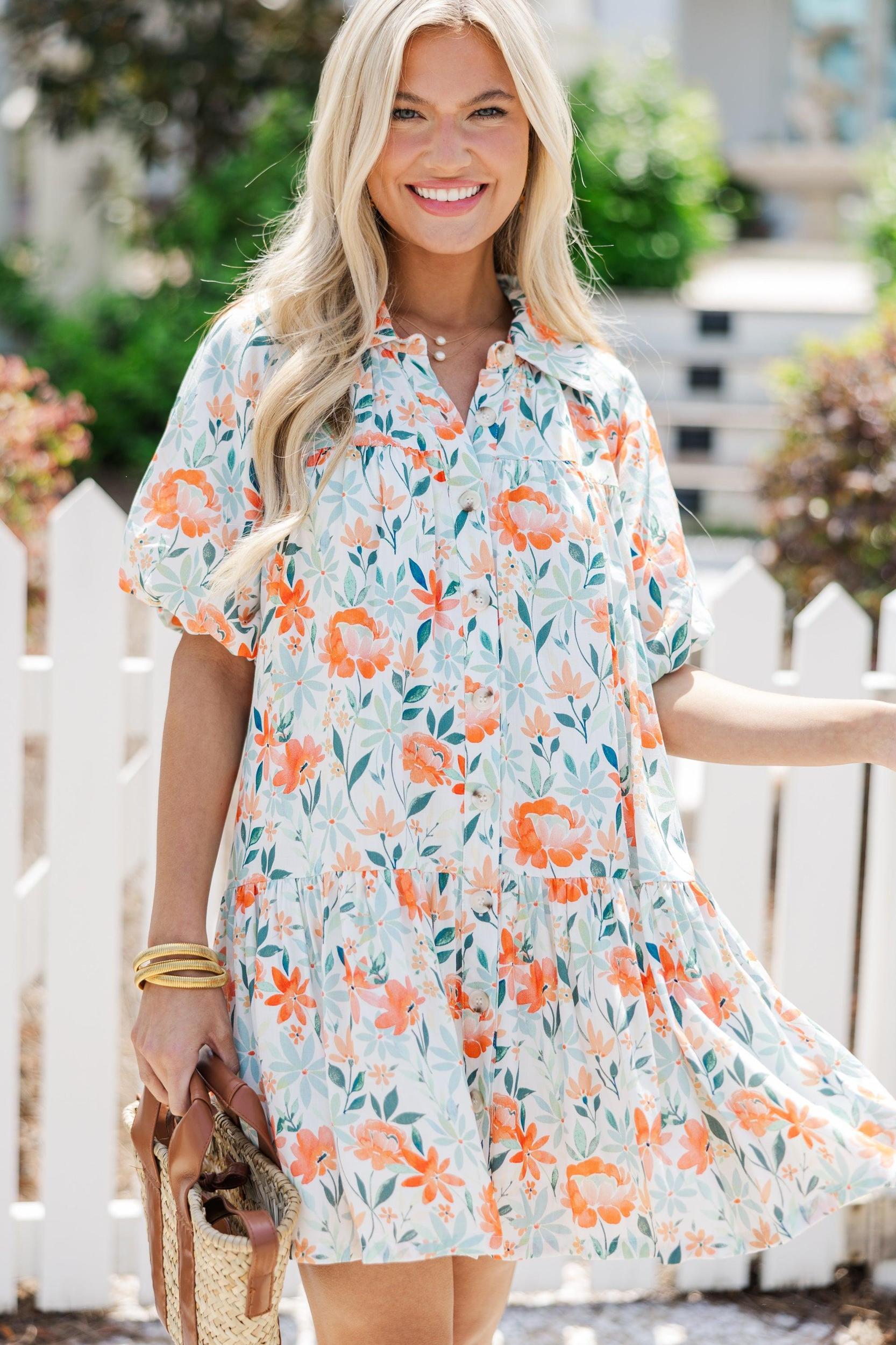 Make It Happen Orange Floral Dress Female Product Image