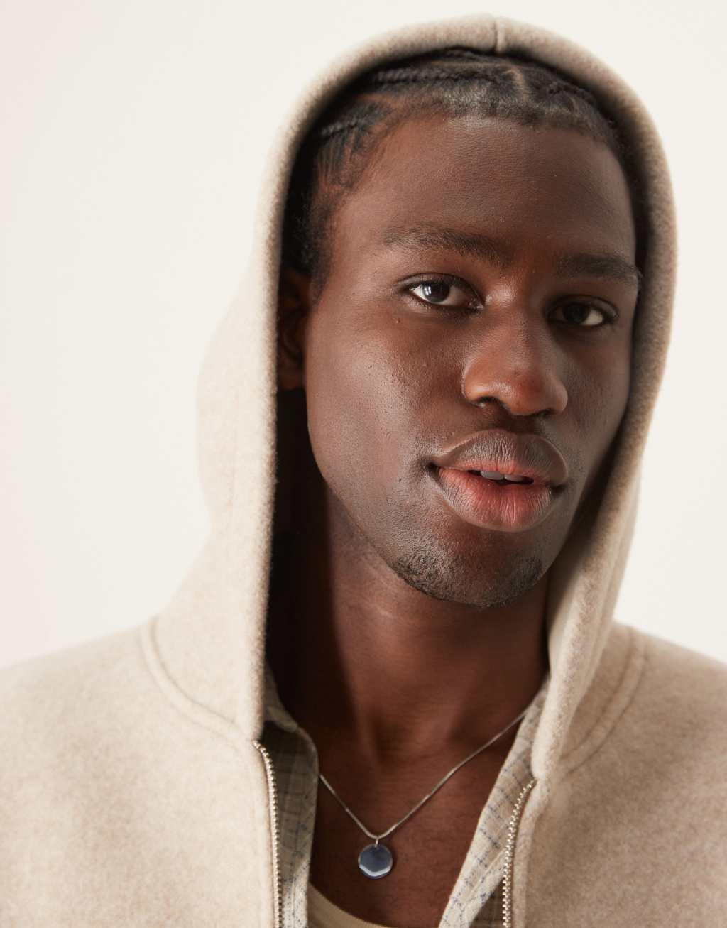 ASOS DESIGN Premium oversized boxy felt zip up hoodie in oatmeal heather Product Image