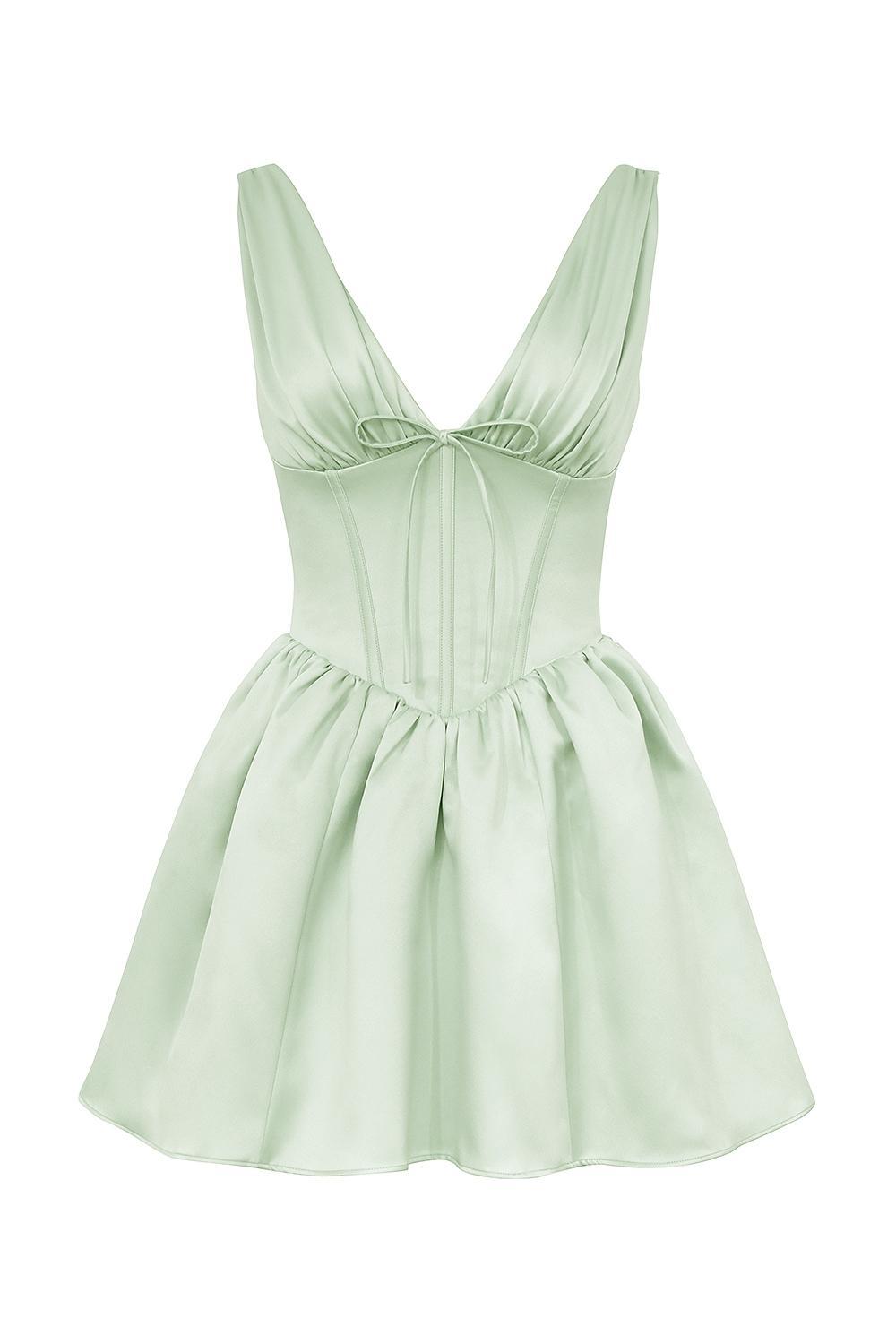 Emmeliette Pistachio Satin Mini Dress Product Image