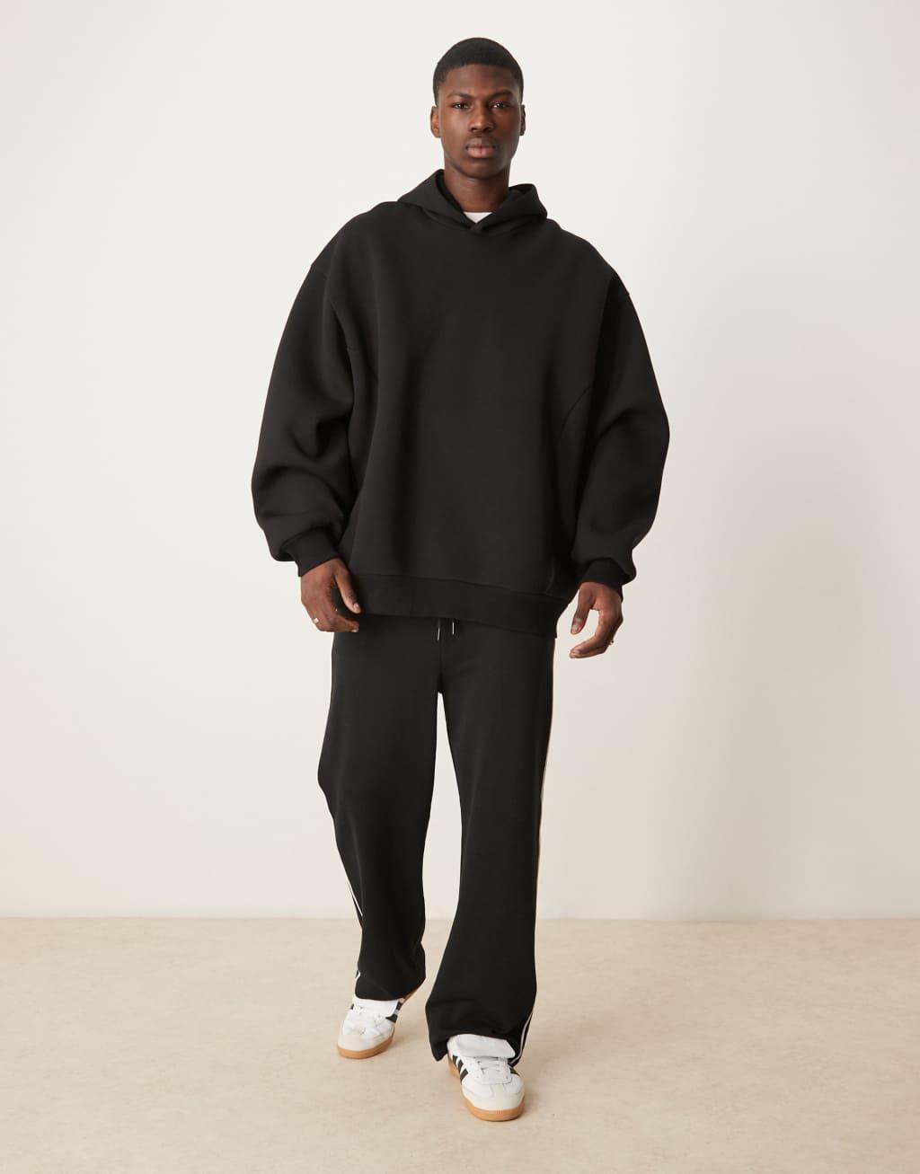 ASOS DESIGN oversized boxy heavyweight scuba hoodie in black Product Image