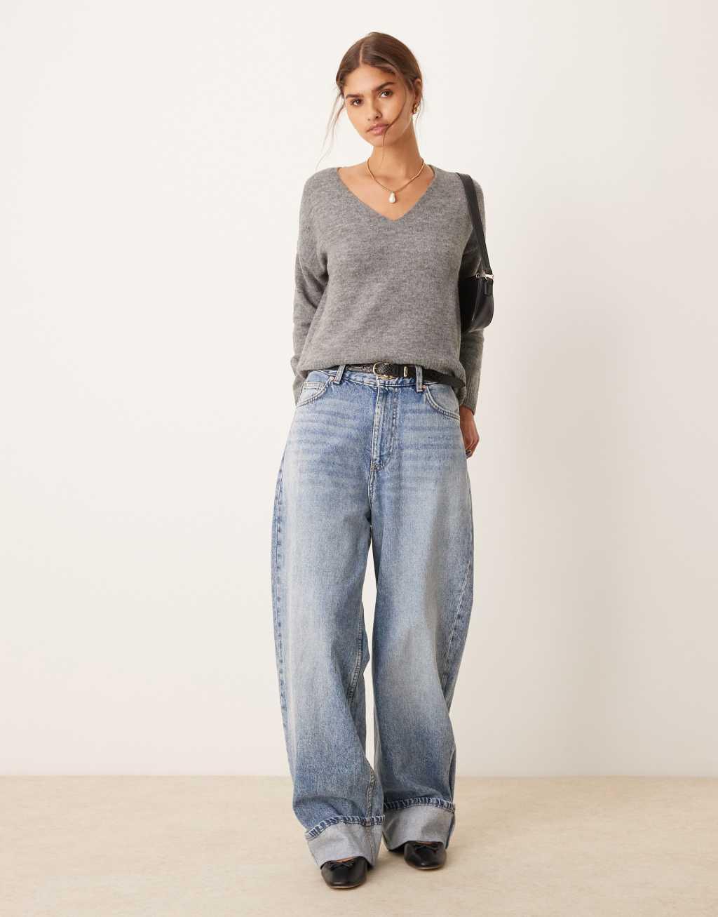 JDY v-neck sweater in dark gray Product Image