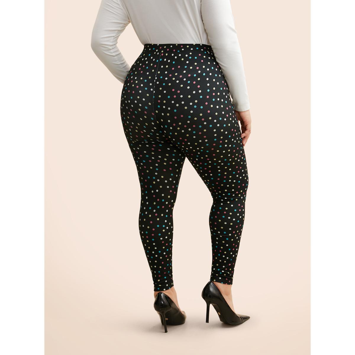 Plus Size Color Polka Dot Mid Rise Skinny Leggings Women Black At the Office Medium stretch Skinny Mid Rise Work Leggings BloomChic 22-24/3X Product Image