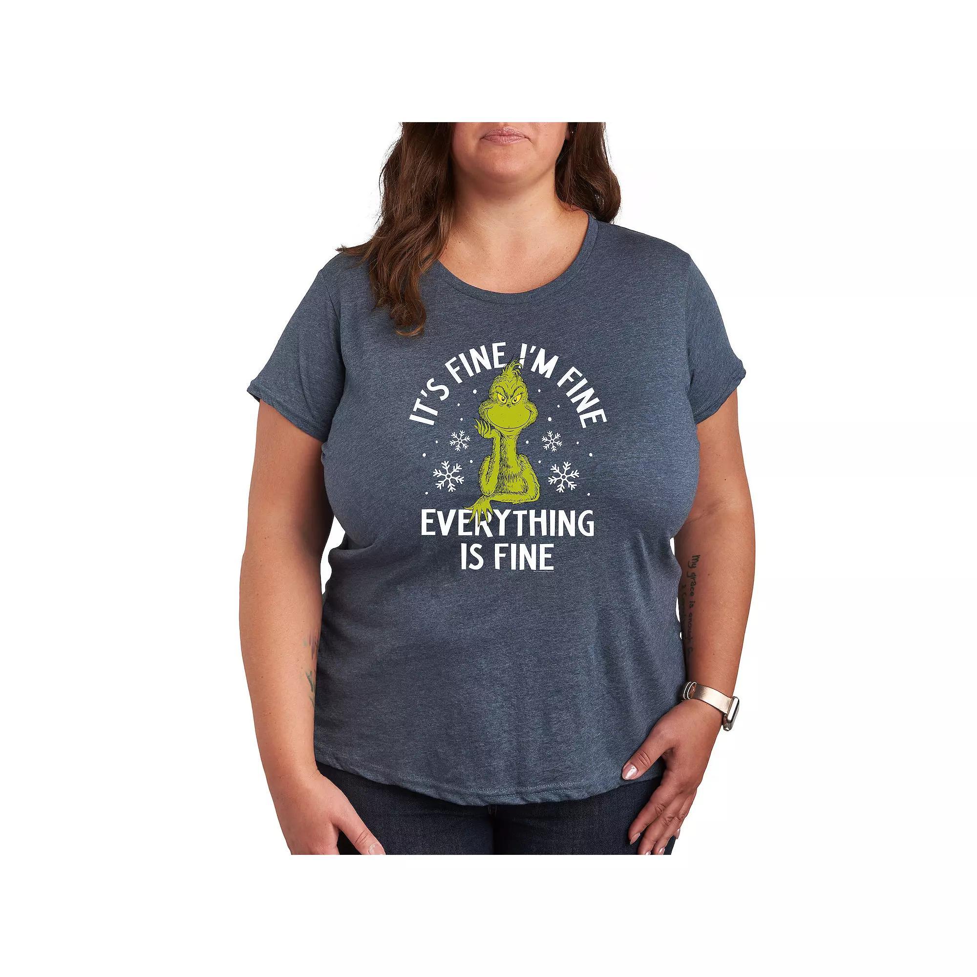 Plus Size Dr. Seuss Grinch It's Fine I'm Fine Graphic Tee, Women's, Size: 2XL, Grey Wine Product Image