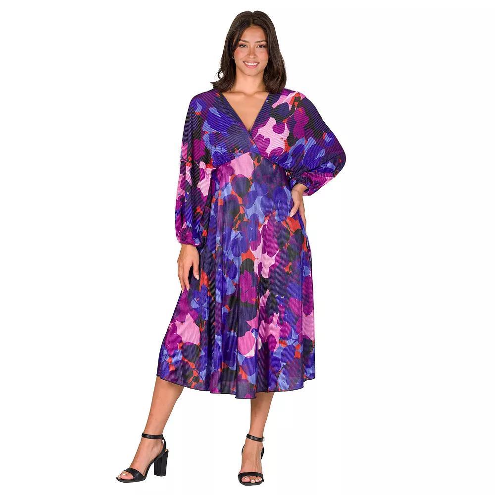 Women's 24Seven Comfort Apparel V-Neck Empire Waist Bishop Sleeve Midi Dress, Size: XL, Purple Team Product Image