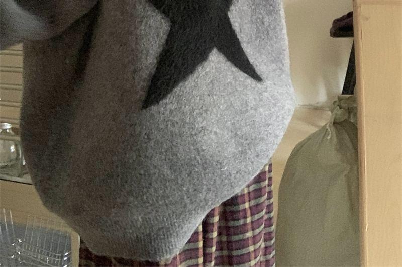 Mock Two-Piece Denim Collar Star Jacquard Sweater Product Image