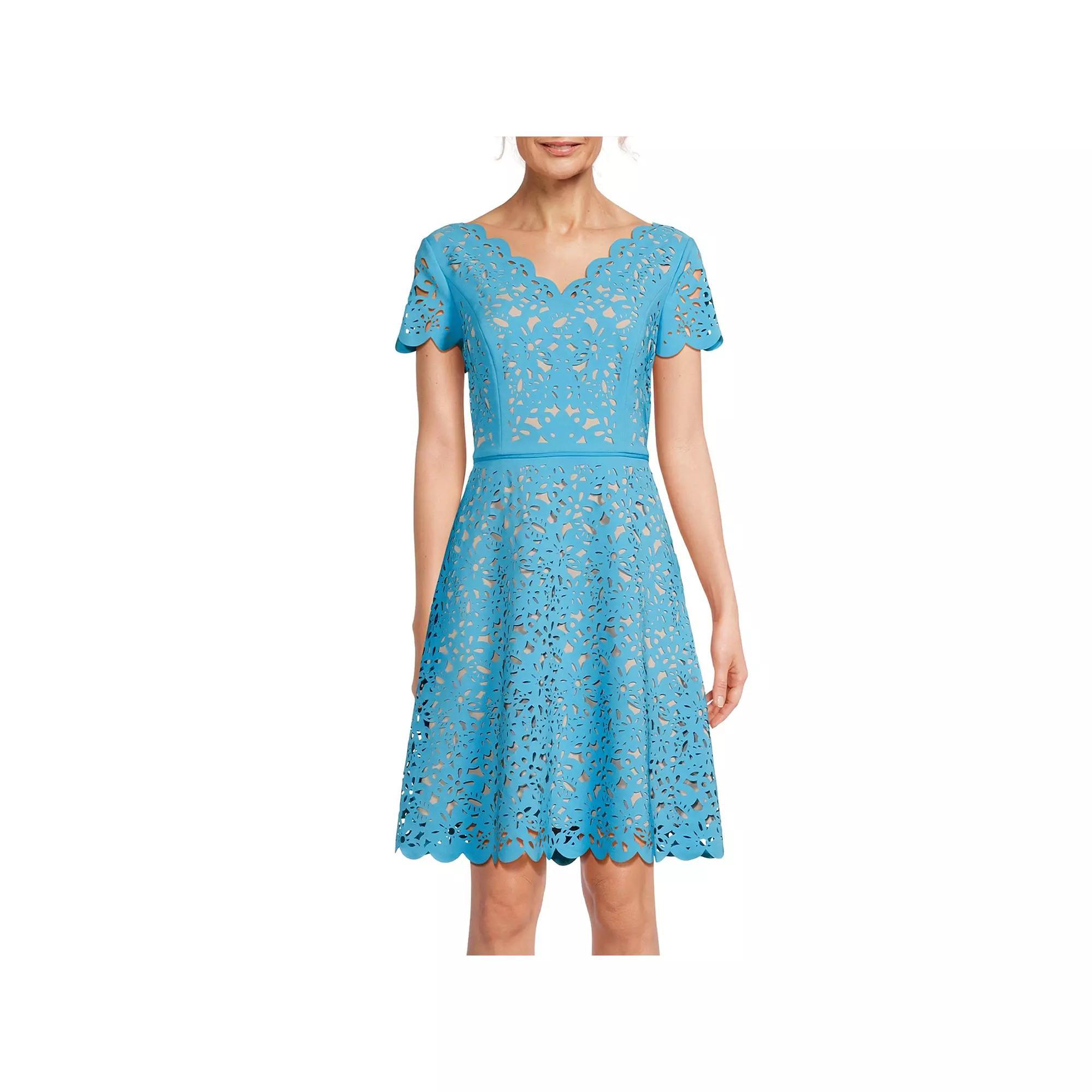 Women's Focus By Shani Cutout Overlay A-Line Dress, Size: 8, Pale Blue Nude Product Image