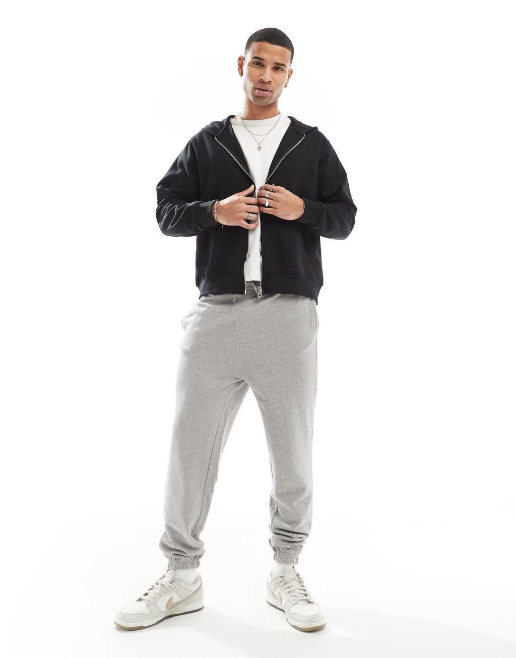 Jack & Jones oversized 400gsm heavyweight zip hoodie in black Product Image