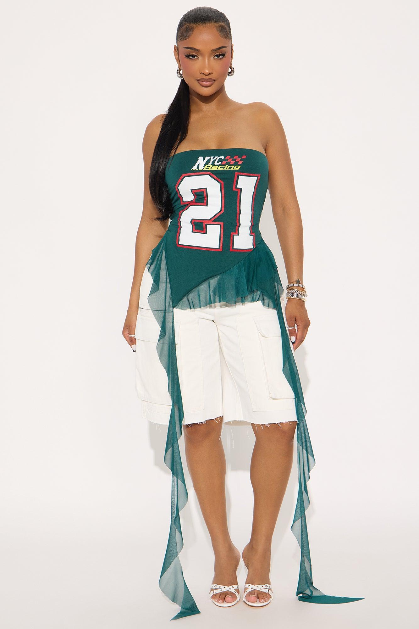Here To Win Ruffle Tube Top - Hunter Green Product Image