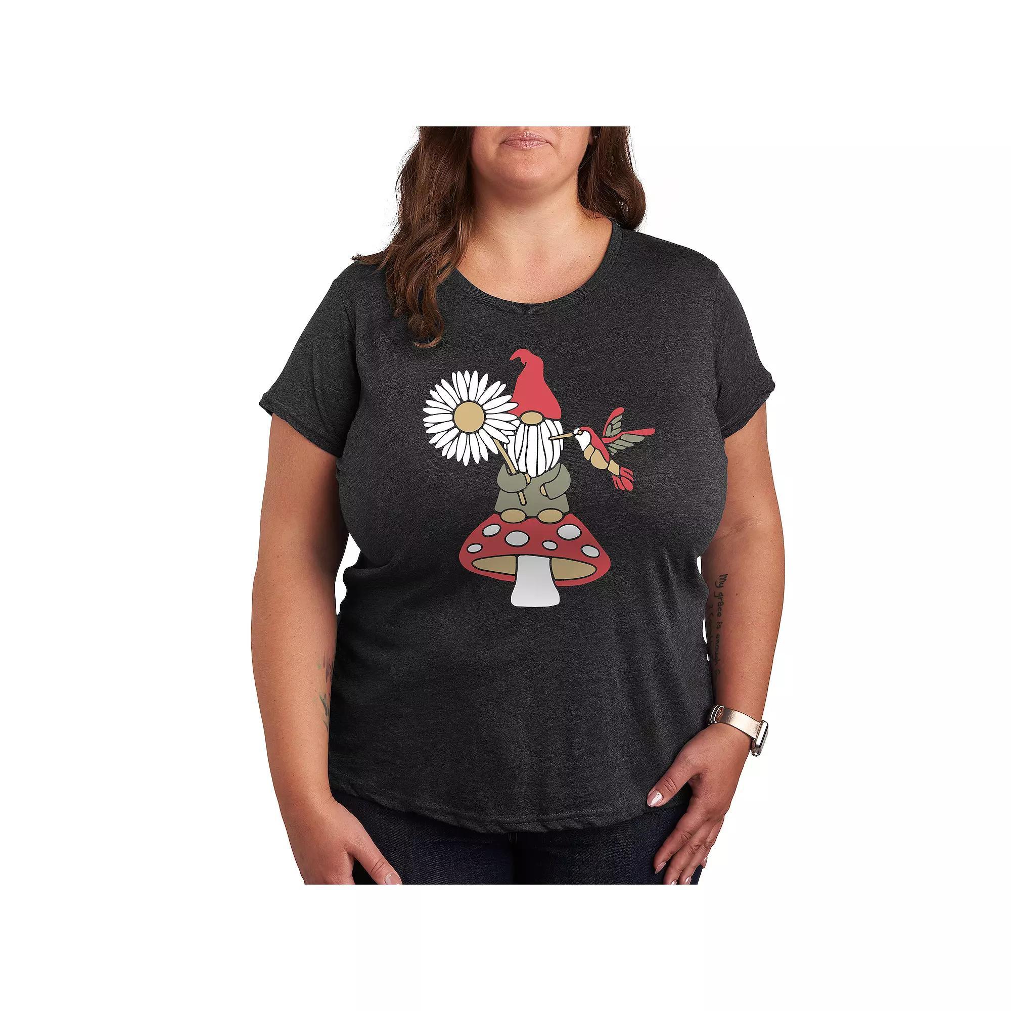Plus Mushroom Gnome Graphic Tee, Womens Heather Grey Product Image