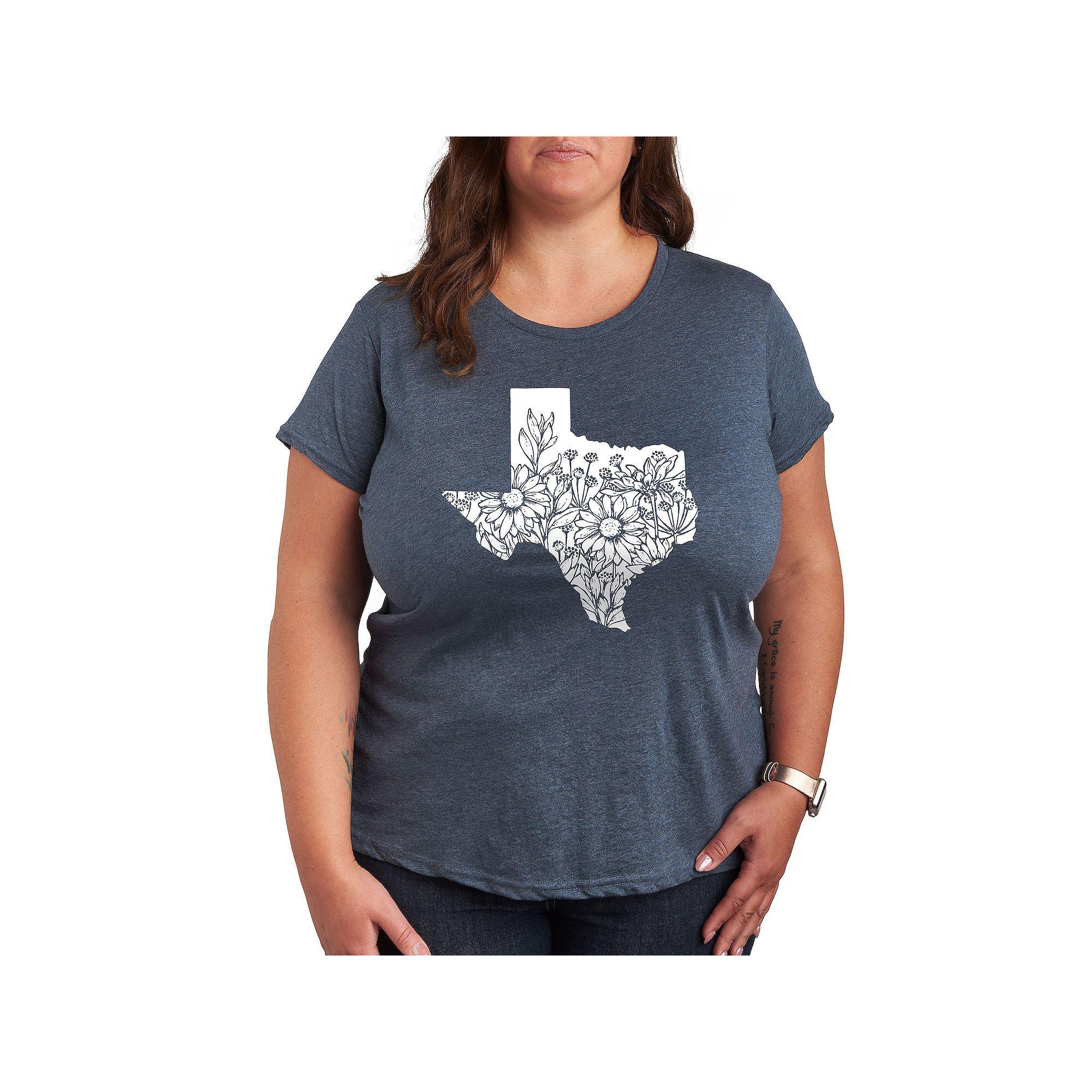 Plus Size Floral Texas Graphic Tee, Womens Heather Grey Product Image