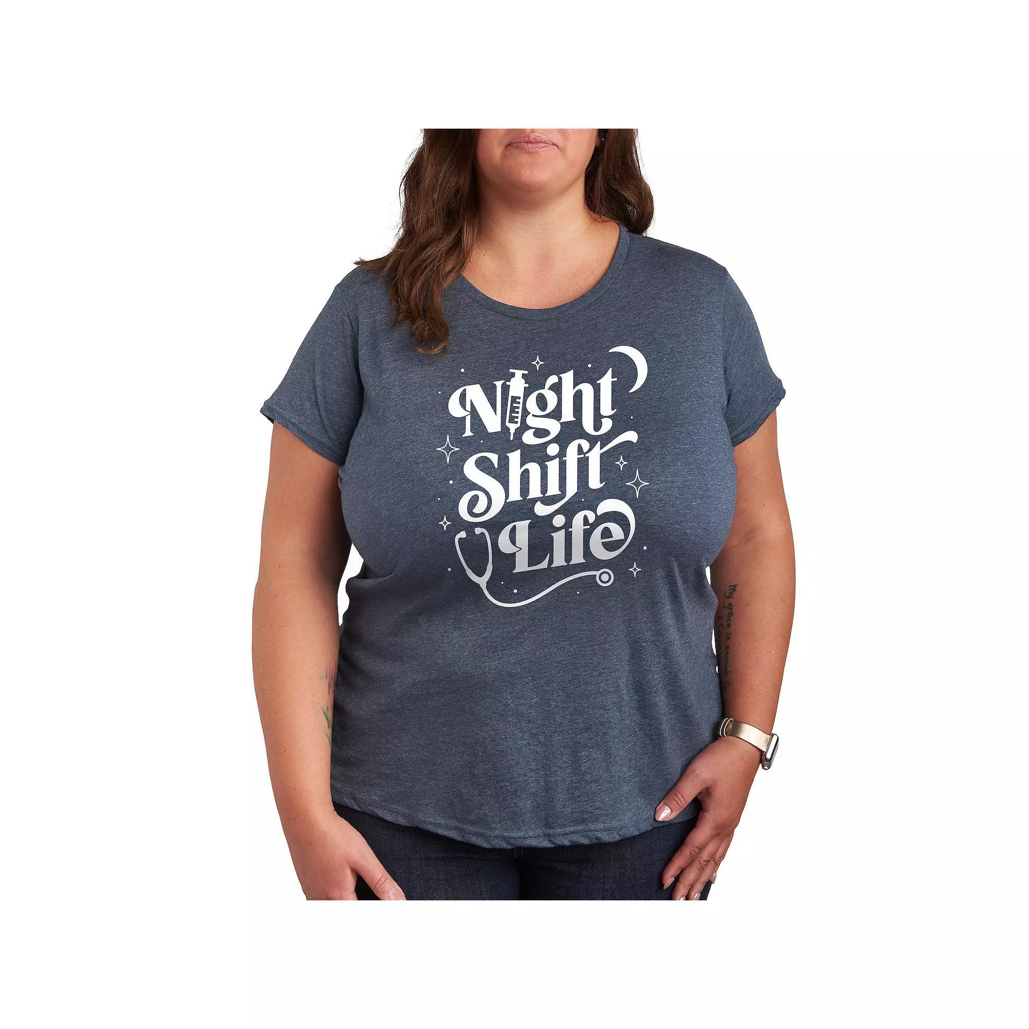 Plus Peace Love Music Distressed Graphic Tee, Womens Grey Blue Product Image