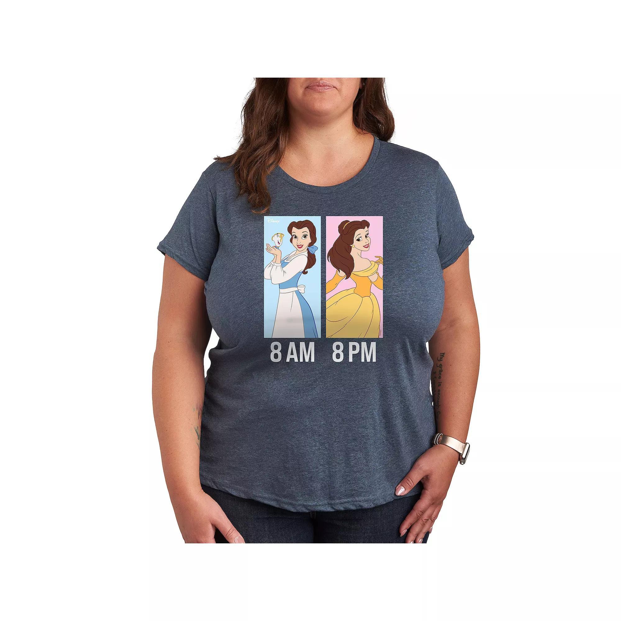 Disney Princess Belle Plus AM to PM Graphic Tee, Womens Grey Blue Product Image