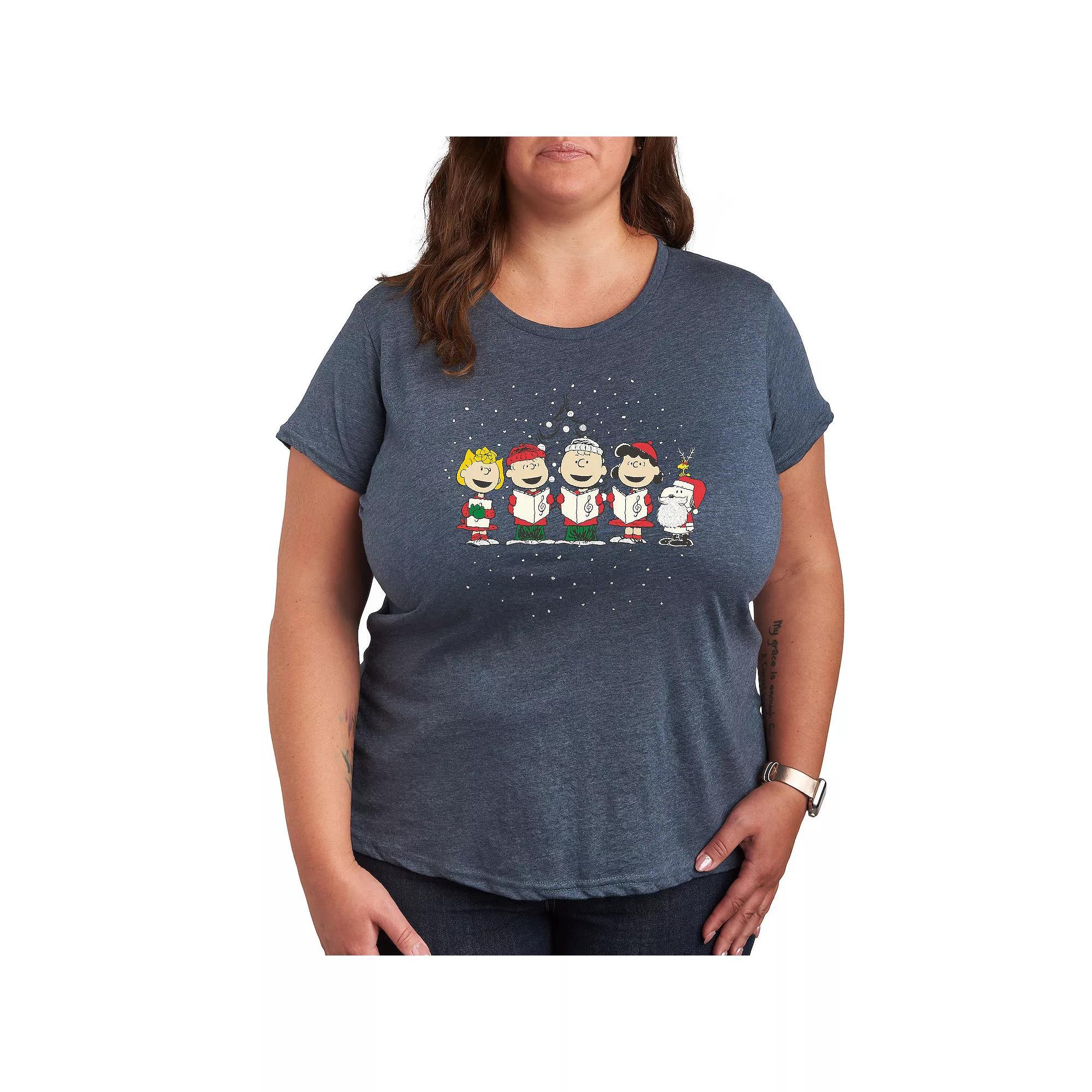 Plus Peanuts Christmas Art Graphic Tee, Womens Grey Blue Product Image