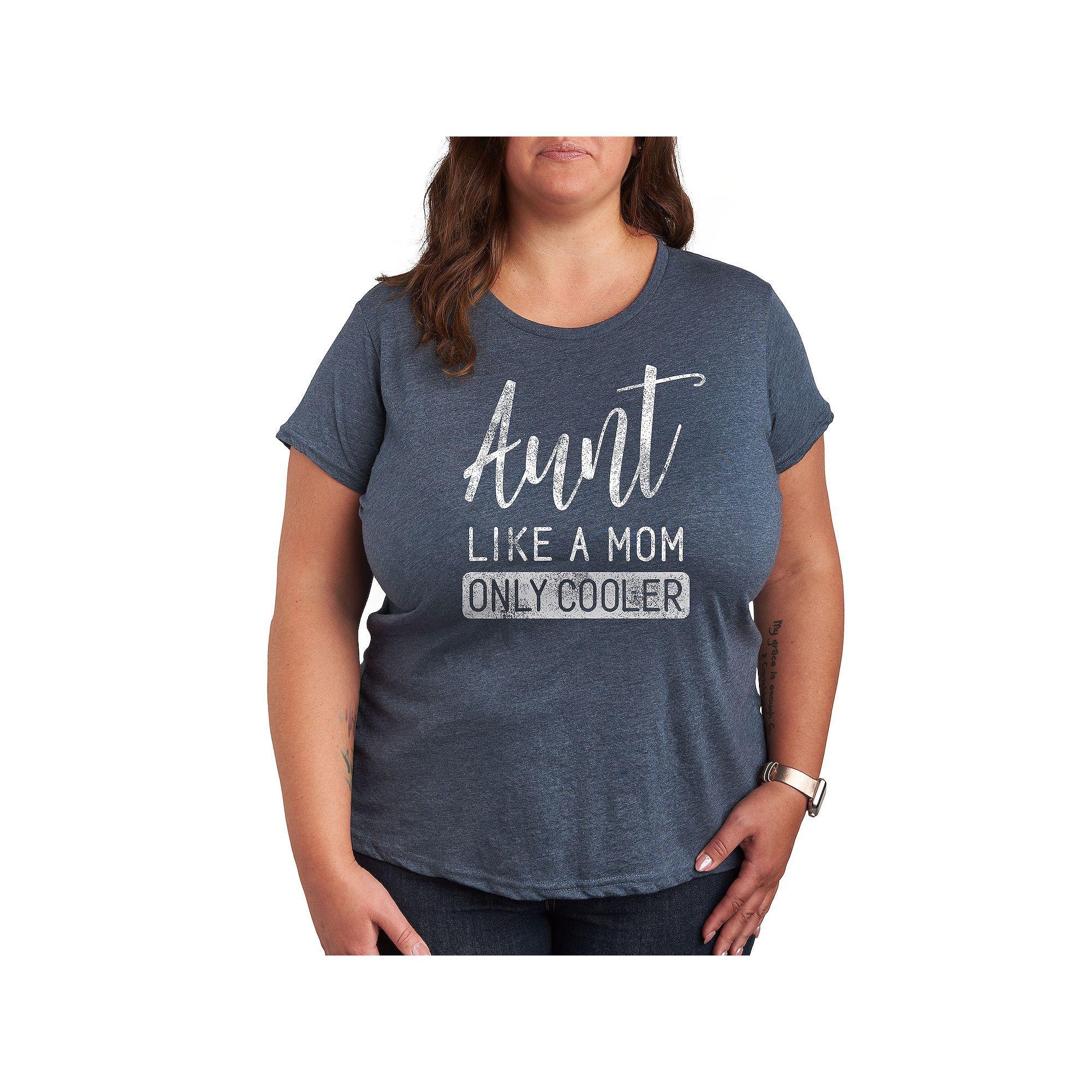 Plus Aunt Like a Mom Only Cooler Graphic Tee, Womens Grey Wine Product Image