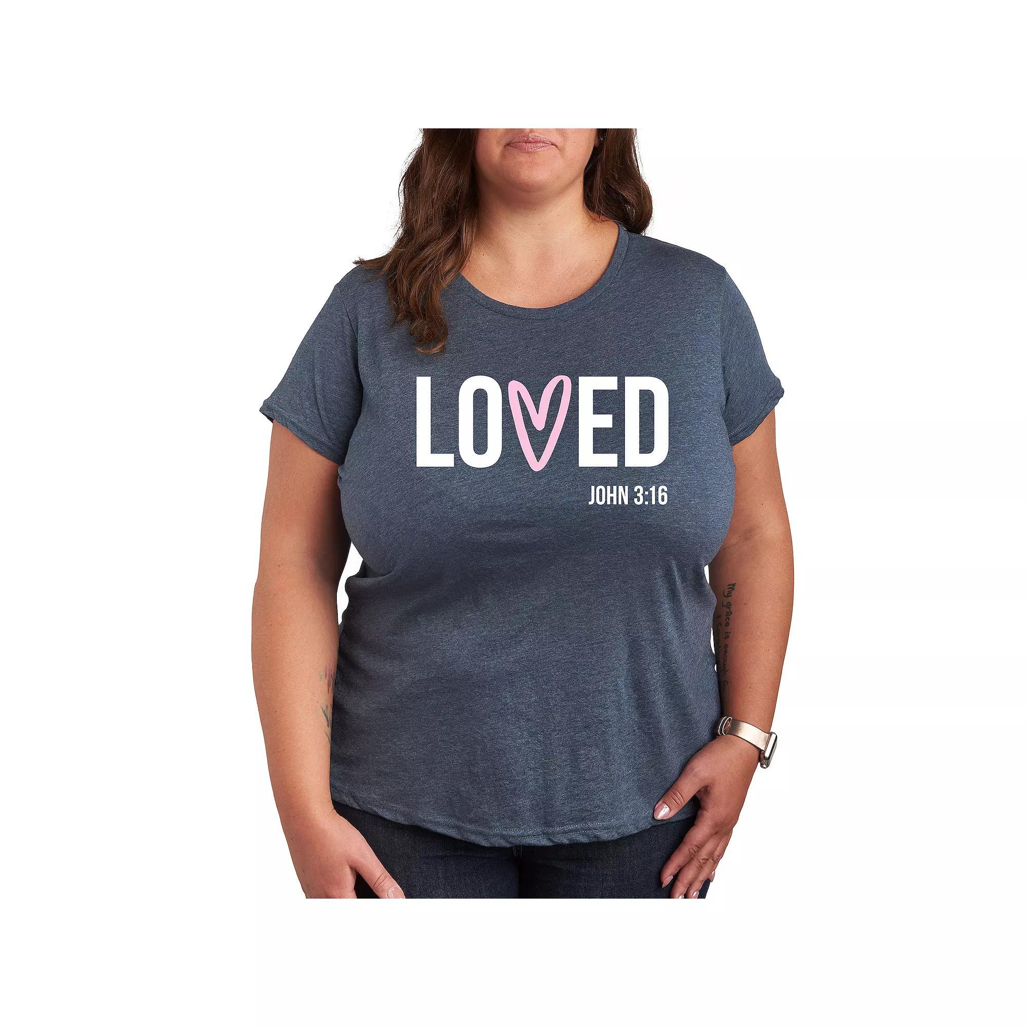 Plus Loved John 3:16 Graphic Tee, Womens Grey Blue Product Image