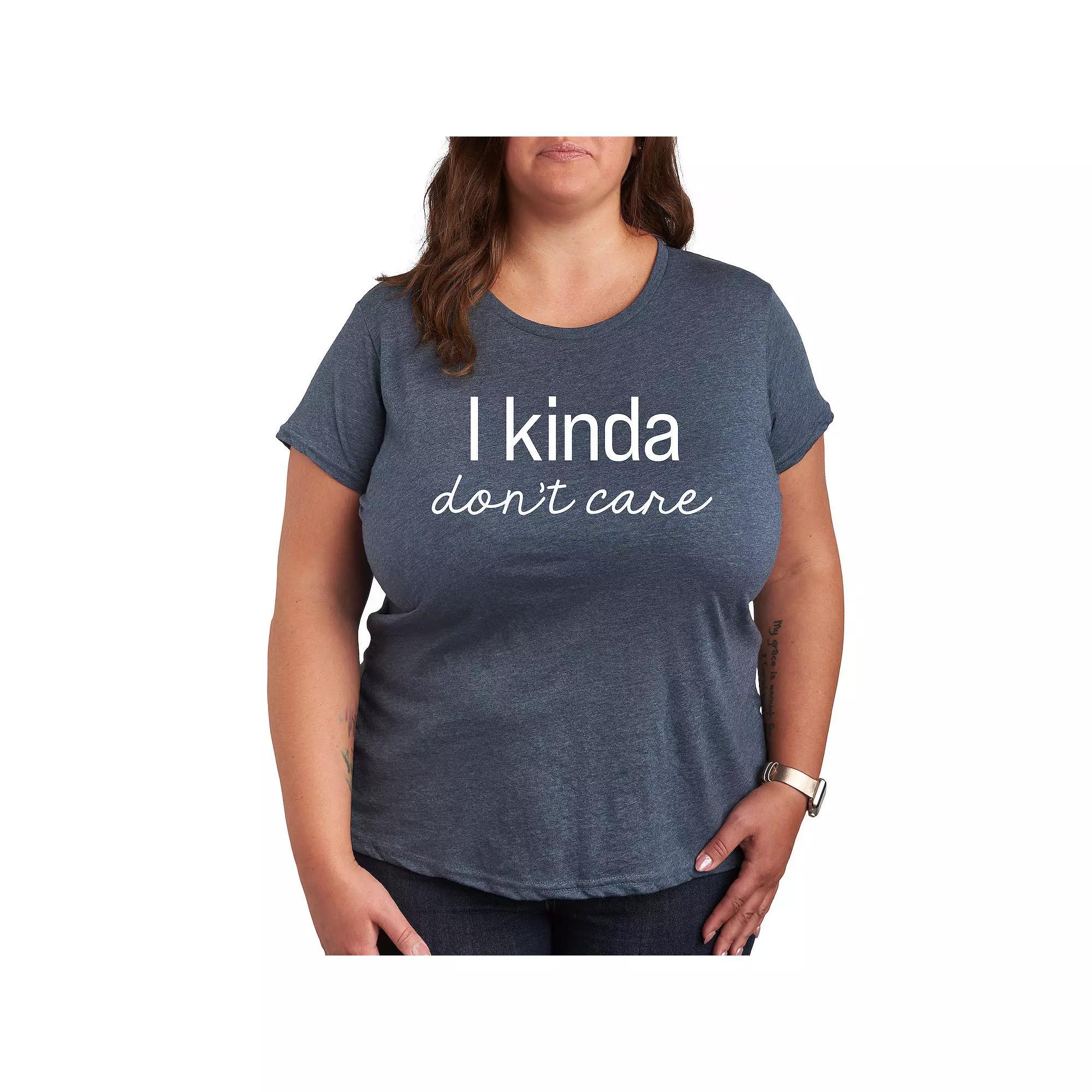 Plus I Kinda Dont Care Graphic Tee, Womens Grey Blue Product Image
